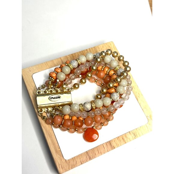 Chicos Multi-Strand Beaded Bracelet With Gold-Tone Accents & Coral Beads - Picture 1 of 10
